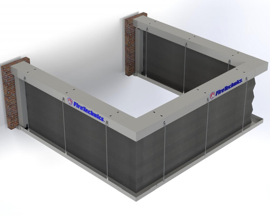 п образная противопожарная штора гармошка FIRETECHNICS (FIRESHIELD) -S раскрытая Модель противопожарные шторы Гармошка